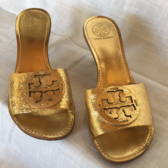 tory burch gold slides